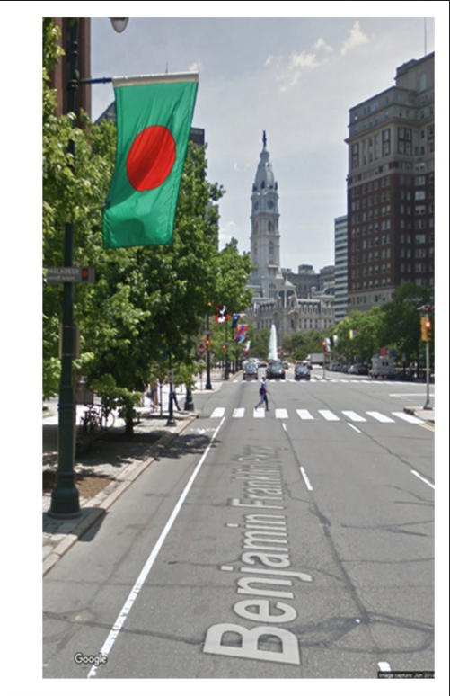 Bangladesh flag flying on Benjamin Franklin Parkway